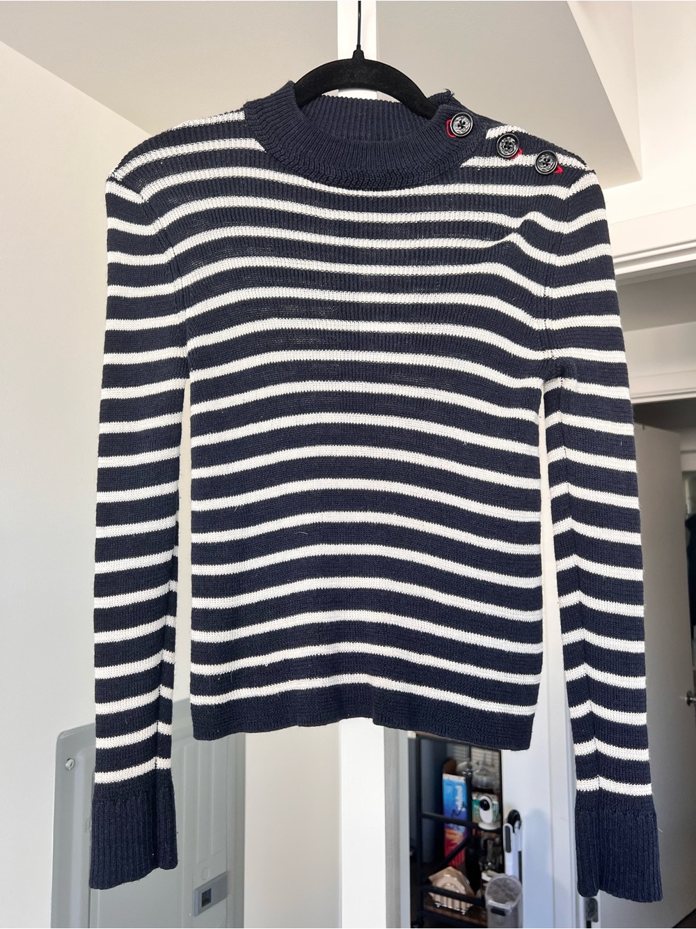 Isabel Marant Etoile Striped Button Detail Sweater Navy & White Stripes Size S